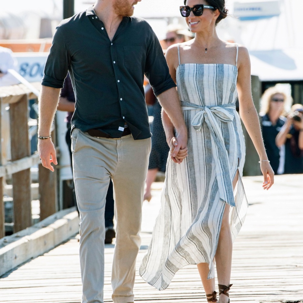 Reformation striped pineapple dress ASO Meghan Markle
